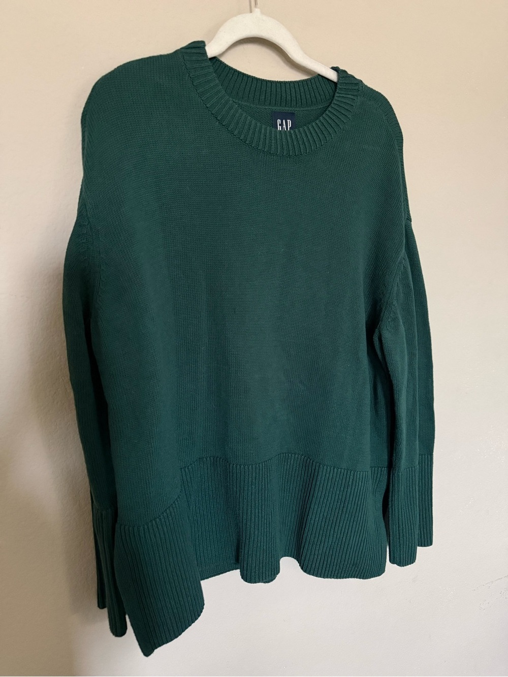 GAP 100% Cotton Green Crewneck Sweater Ribbed Hem XL - Picture 3 of 6